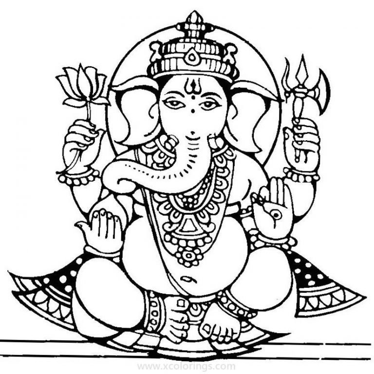 Cartoon Ganesha and Mouse Coloring Pages - XColorings.com